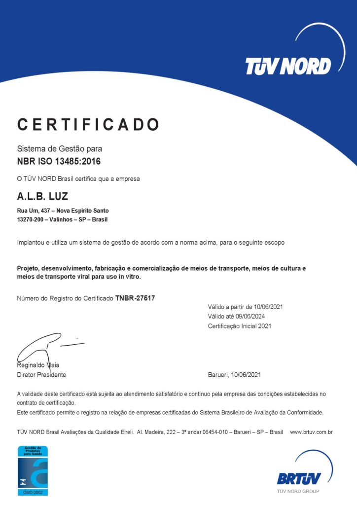 Certificado Sistema de Gest o para NBR ISO 13485:2016